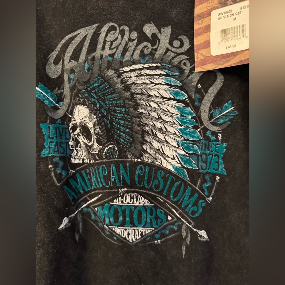 Affliction American Customs Vision Quest Top Women's Black Tee Size Medium - Picture 6 of 13